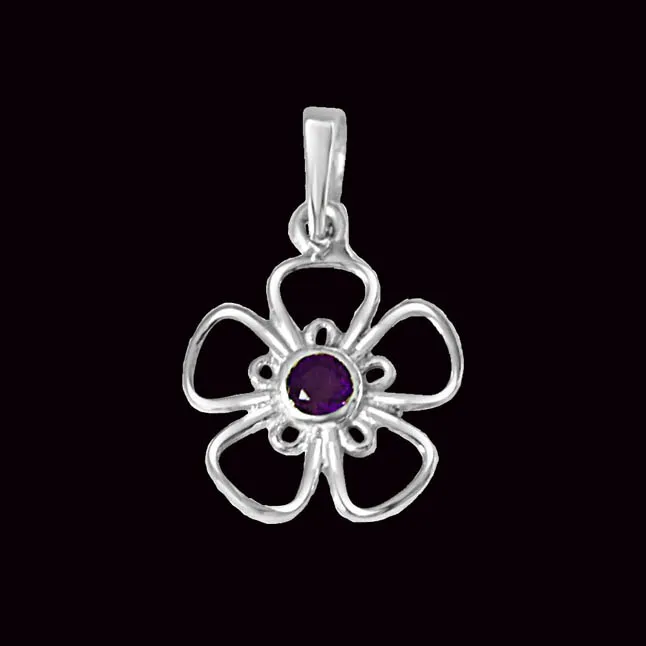The Flower of Life Purple Amethyst & 925 Sterling Silver Pendant with 18 IN Chain (SDP394)