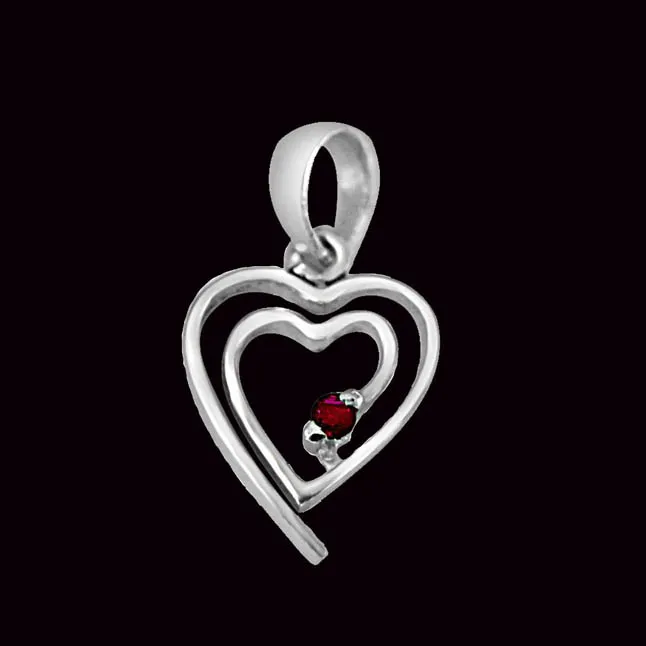 My Heart is in Your Heart Real Red Ruby & 925 Sterling Silver Pendant with 18 IN Chain (SDP397)