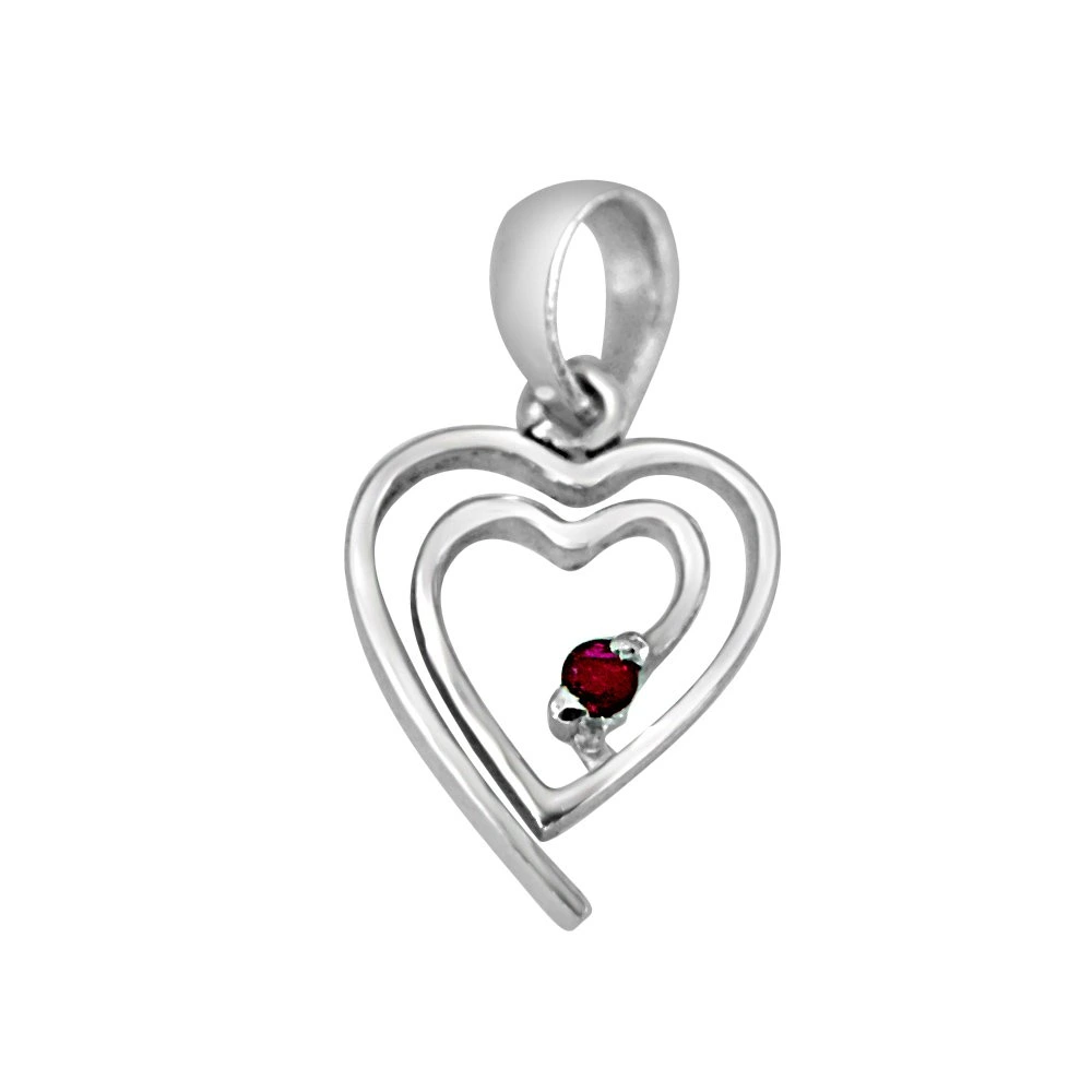 My Heart is in Your Heart Real Red Ruby & 925 Sterling Silver Pendant with 18 IN Chain (SDP397)