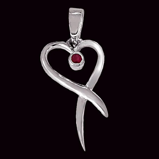 Our Nest is Blessed Red Ruby & 925 Sterling Silver Pendant with 18 IN Chain (SDP398)