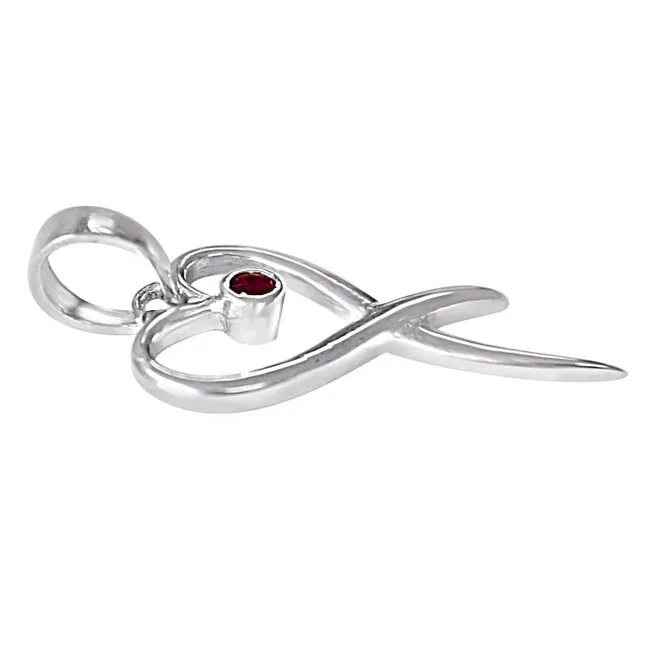 Our Nest is Blessed Red Ruby & 925 Sterling Silver Pendant with 18 IN Chain (SDP398)