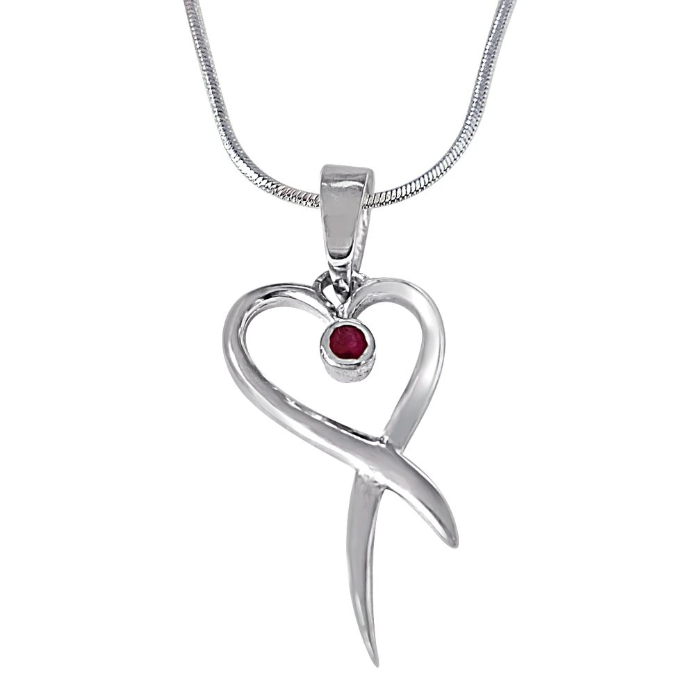 Our Nest is Blessed Red Ruby & 925 Sterling Silver Pendant with 18 IN Chain (SDP398)