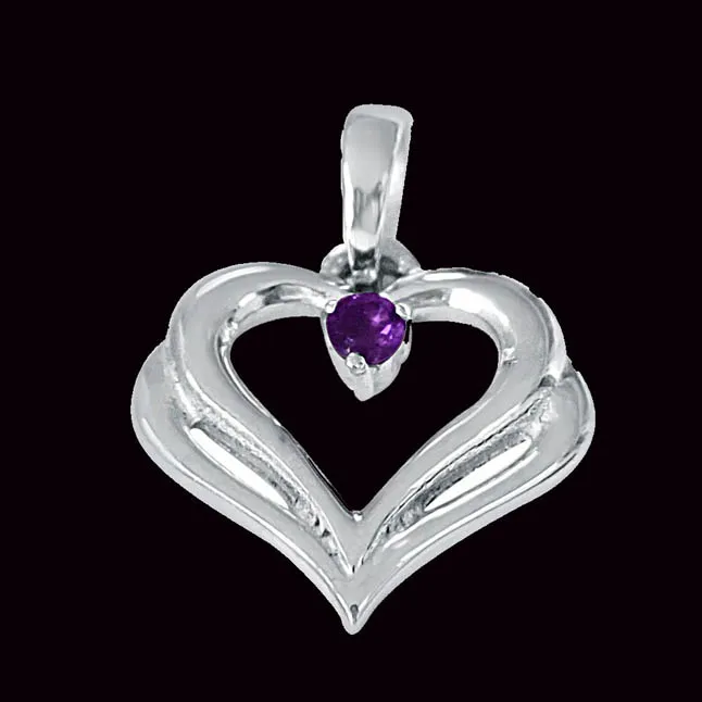 Two Heart's Become One Amethyst & 925 Sterling Silver Pendant with 18 IN Chain (SDP404)