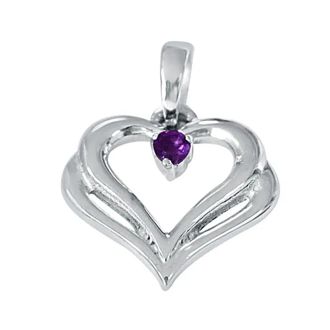 Two Heart's Become One Amethyst & 925 Sterling Silver Pendant with 18 IN Chain (SDP404)