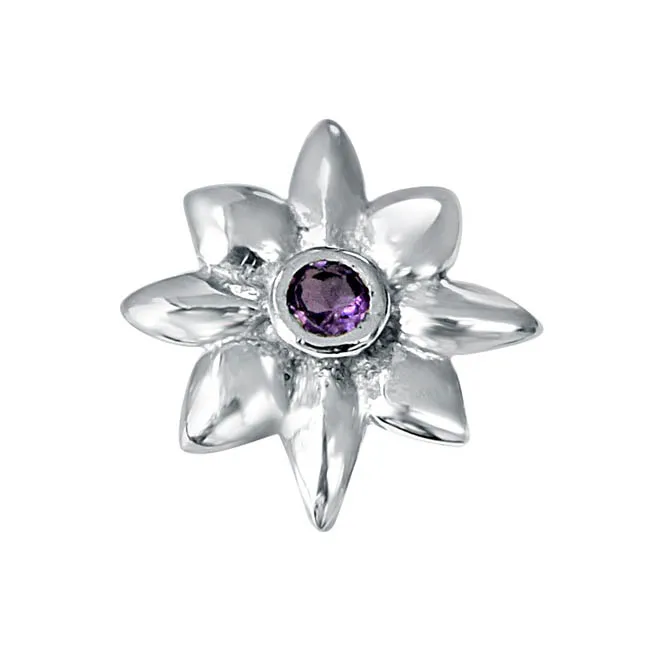 Crazy Daisies Floral Purple Amethyst & 925 Sterling Silver Pendant with 18 IN Chain (SDP407)