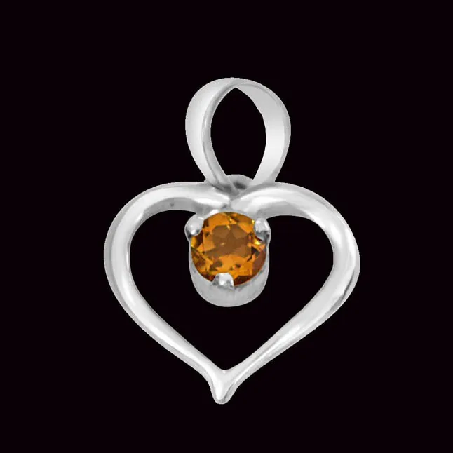 Perfect Memories Heart Shaped Yellow Topaz & 925 Sterling Silver Pendant with 18 IN Chain (SDP408)