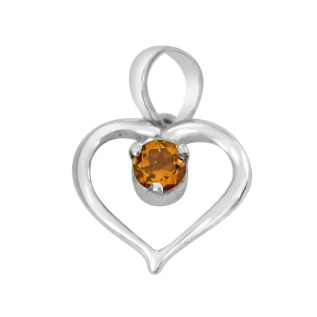 Perfect Memories Heart Shaped Yellow Topaz & 925 Sterling Silver Pendant with 18 IN Chain (SDP408)