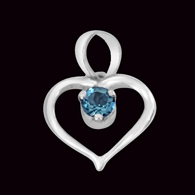 Prince of My Life Heart Shaped Blue Topaz & 925 Sterling Silver Pendant with 18 IN Chain (SDP409)