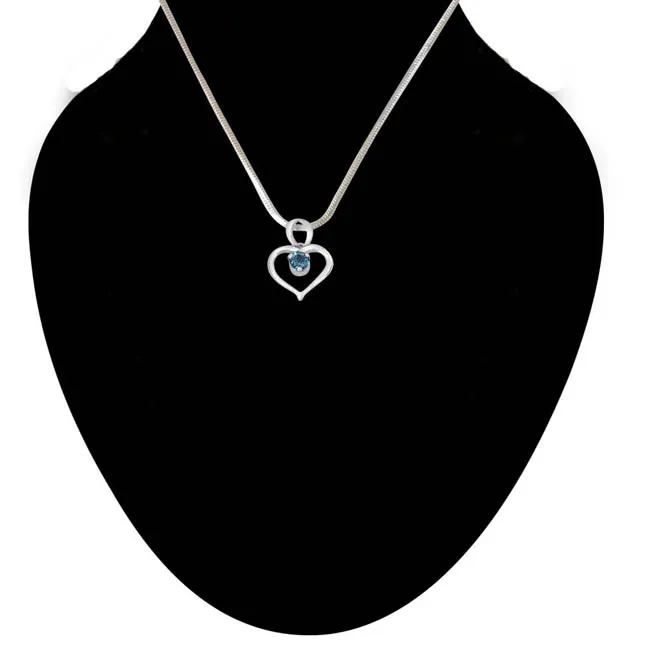 Prince of My Life Heart Shaped Blue Topaz & 925 Sterling Silver Pendant with 18 IN Chain (SDP409)