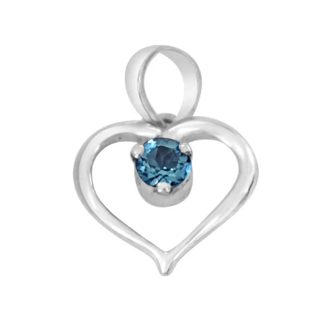 Prince of My Life Heart Shaped Blue Topaz & 925 Sterling Silver Pendant with 18 IN Chain (SDP409)