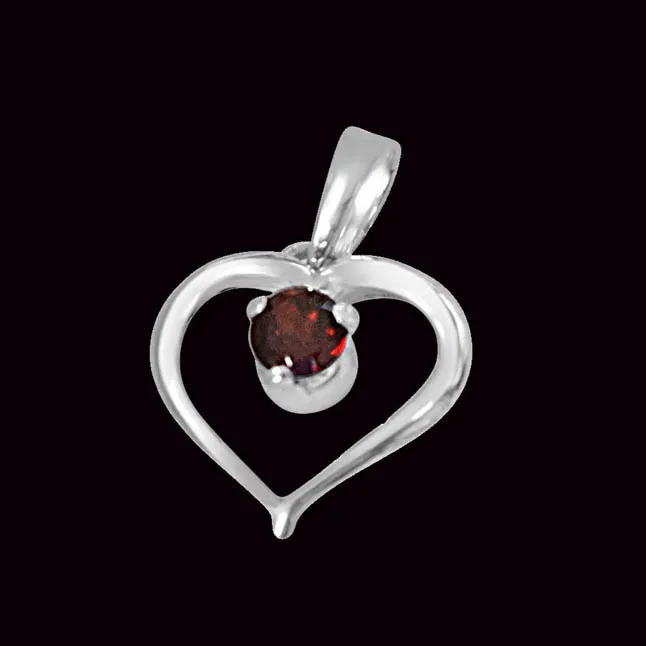 Memories of My Life Heart Shaped Red Garnet & Sterling Silver Pendant with 18 IN Chain (SDP410)