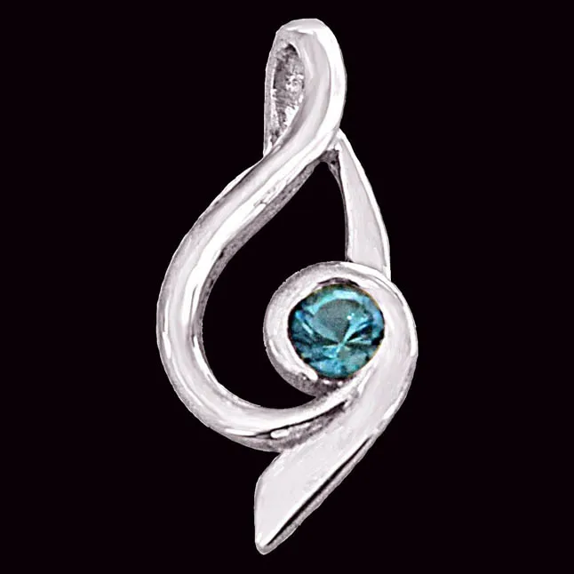 Trendy Blue Topaz & 925 Sterling Silver Pendant with 18 IN Chain (SDP414)