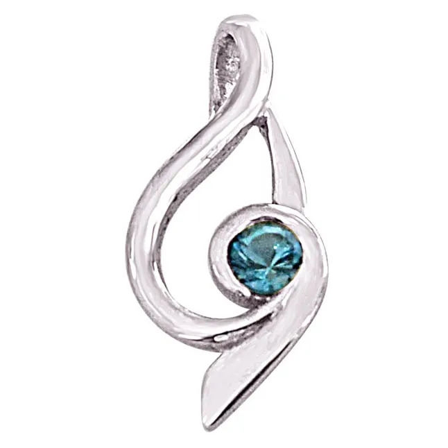 Trendy Blue Topaz & 925 Sterling Silver Pendant with 18 IN Chain (SDP414)