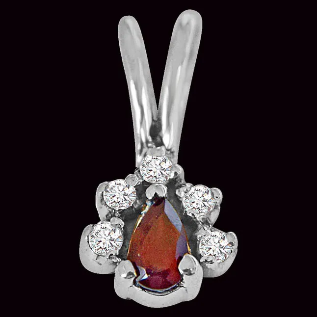 Trendy Red Pear Garnet, White Topaz and 925 Sterling Silver Pendant with 18 IN Chain (SDP415)