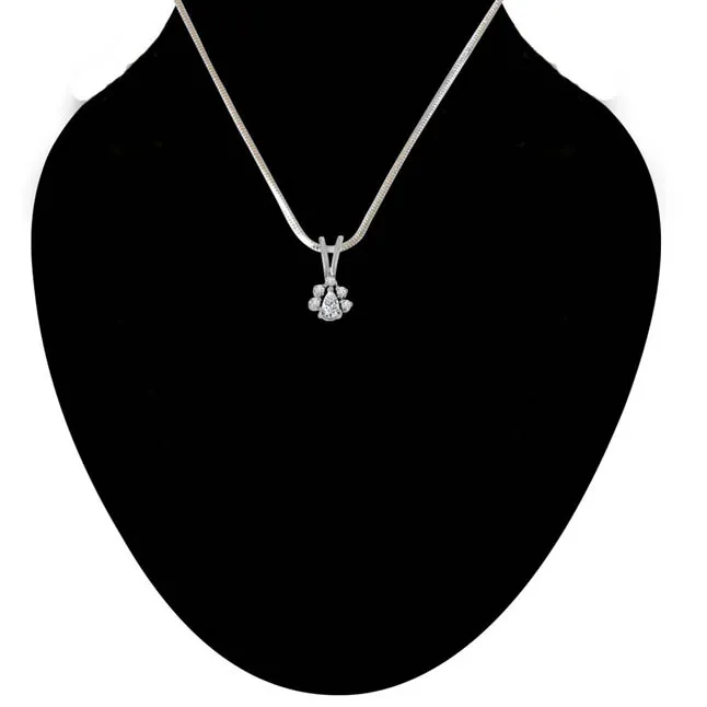 Trendy Pear & Round Shaped White Topaz Gemstone and 925 Sterling Silver Pendant with 18 IN Chain (SDP416)