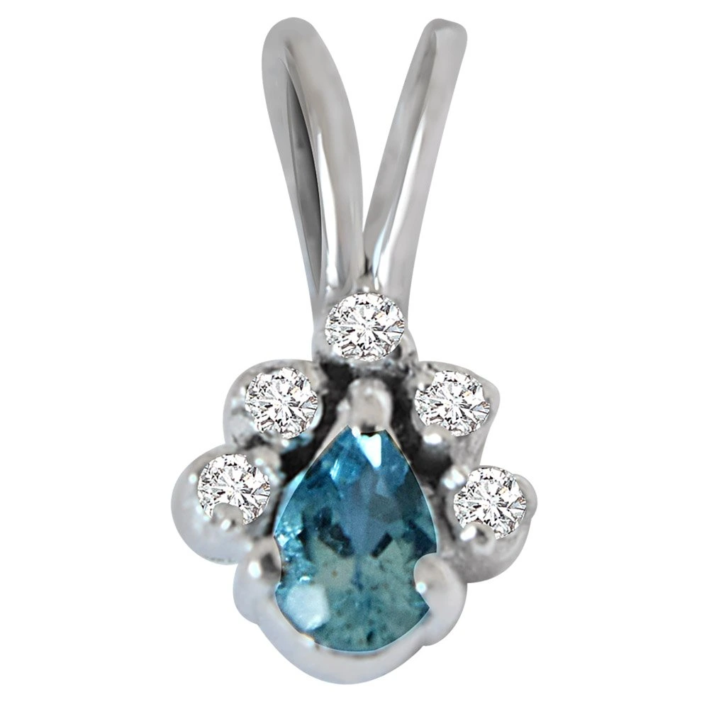 Trendy Pear Shaped Blue Topaz, Round White Topaz and 925 Sterling Silver Pendant with 18 IN Chain (SDP417)