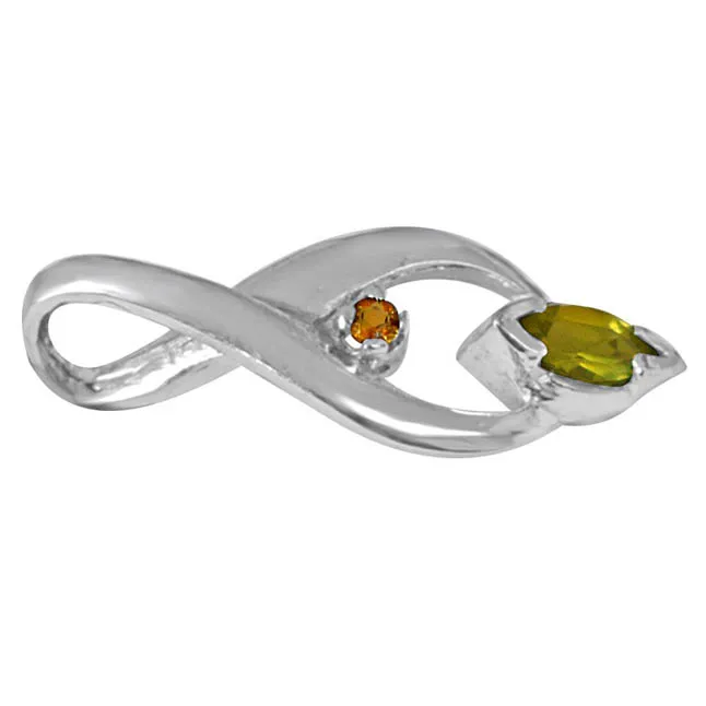 Trendy Marquise Shaped Green Peridot, Round Citrine and 925 Sterling Silver Pendant with 18 IN Chain (SDP419)