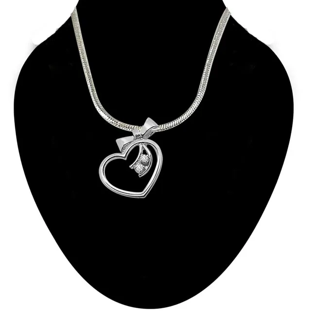 Gift of a Heart - Real Diamond & Sterling Silver Pendant with 18 IN Chain (SDP42)