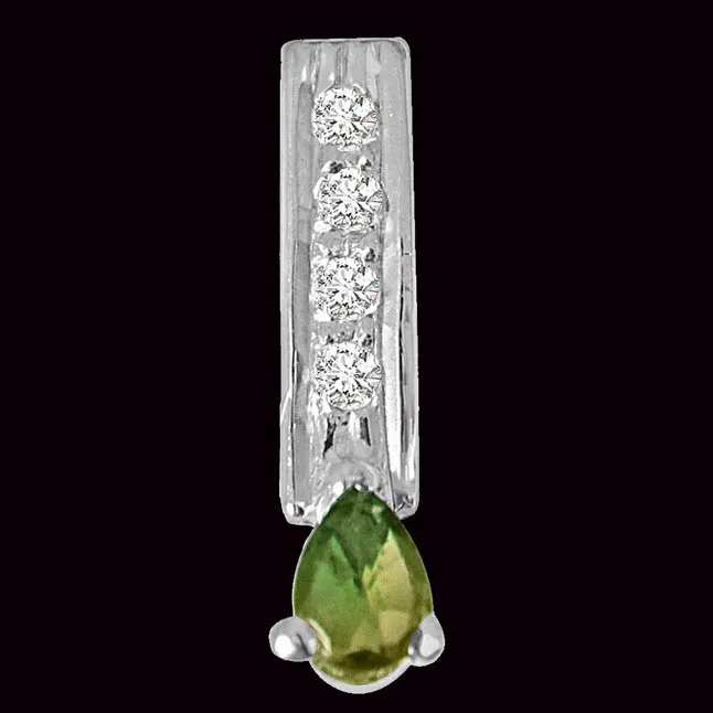 Trendy Pear Shaped Green Tourmaline, Round White Topaz and 925 Sterling Silver Pendant with 18 IN Chain (SDP422)