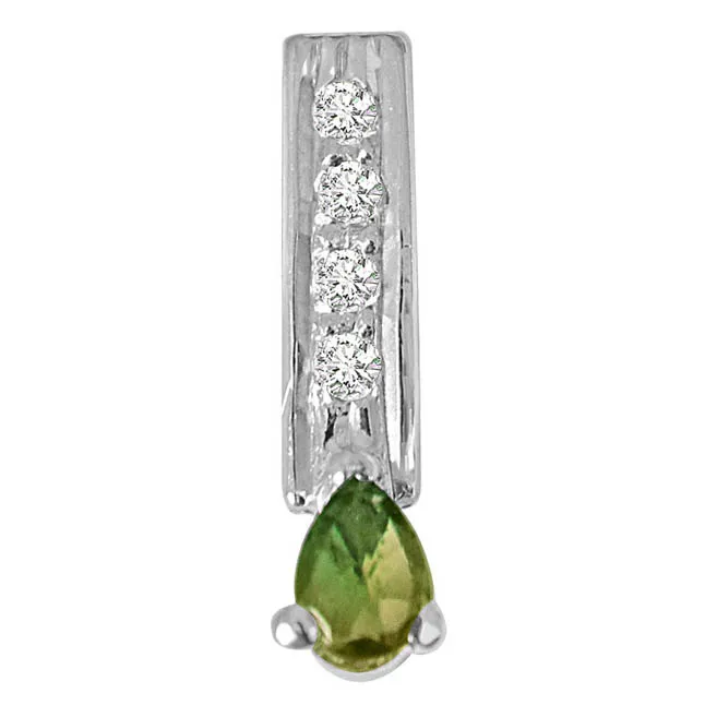 Trendy Pear Shaped Green Tourmaline, Round White Topaz and 925 Sterling Silver Pendant with 18 IN Chain (SDP422)