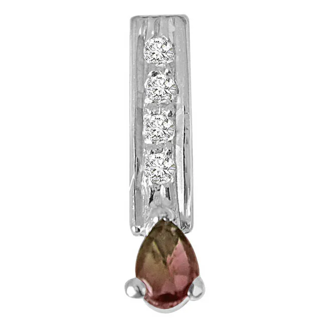 Trendy Pear Shaped Brown Tourmaline, Round White Topaz and 925 Sterling Silver Pendant with 18 IN Chain (SDP423)