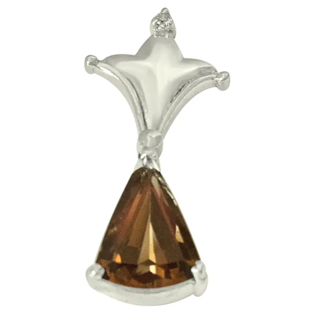 Trendy Trillion Shaped 3.60 cts Smoky Topaz & Real Diamond 925 Silver Pendant with 18 IN Chain (SDP426)