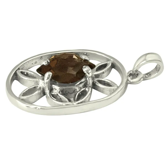 Hexagon Shaped 19.00 cts Smoky Topaz 925 Sterling Silver Pendant with 18 IN Chain (SDP427)