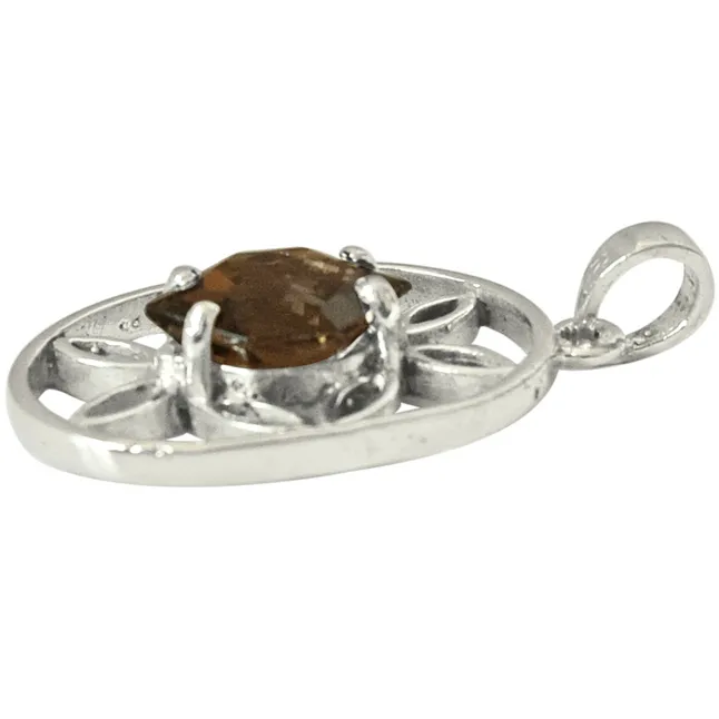 Hexagon Shaped 19.00 cts Smoky Topaz 925 Sterling Silver Pendant with 18 IN Chain (SDP427)