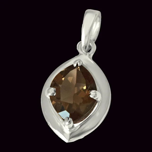 Marquise Shaped 2.15 cts Smoky Topaz 925 Sterling Silver Pendant with 18 IN Chain (SDP428)