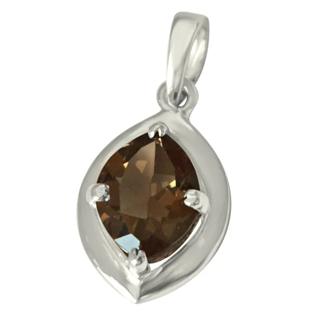 Marquise Shaped 2.15 cts Smoky Topaz 925 Sterling Silver Pendant with 18 IN Chain (SDP428)