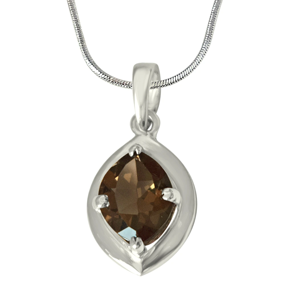 Marquise Shaped 2.15 cts Smoky Topaz 925 Sterling Silver Pendant with 18 IN Chain (SDP428)