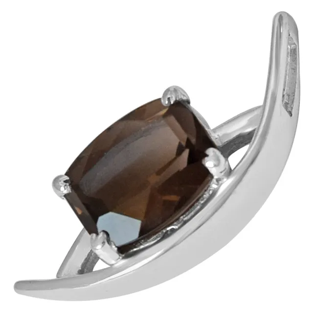 Rectangular Shaped 2.77 cts Smoky Topaz 925 Sterling Silver Pendant with 18 IN Chain (SDP432)