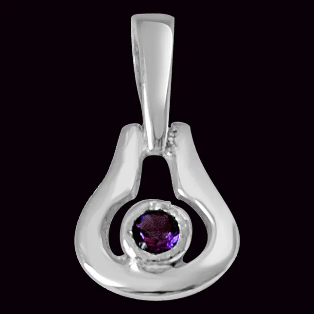 Drop Shaped Purple Amethyst and 925 Sterling Silver Pendant with 18 IN Chain (SDP439)