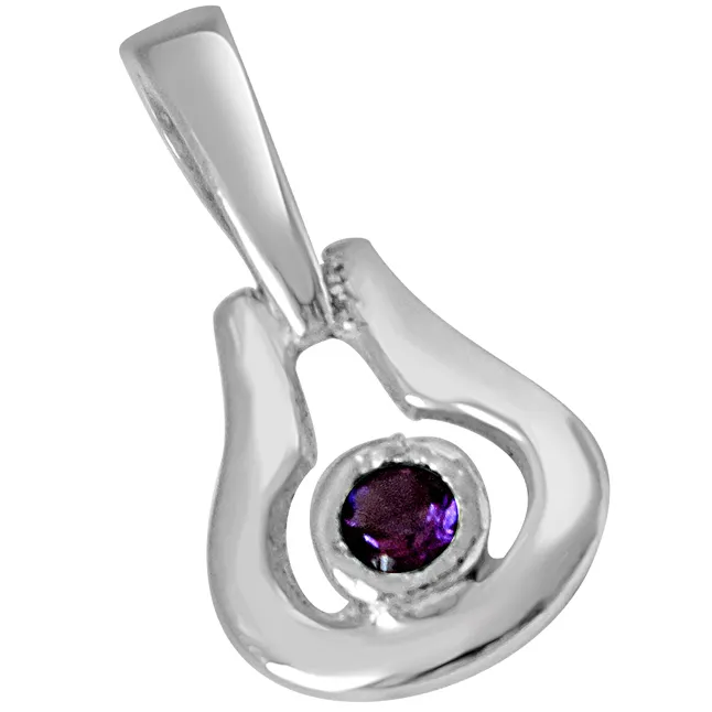 Drop Shaped Purple Amethyst and 925 Sterling Silver Pendant with 18 IN Chain (SDP439)