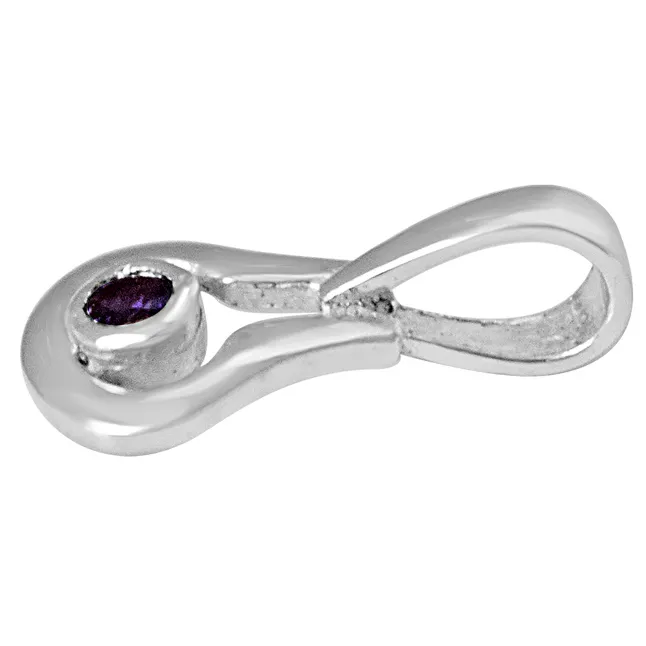 Drop Shaped Purple Amethyst and 925 Sterling Silver Pendant with 18 IN Chain (SDP439)