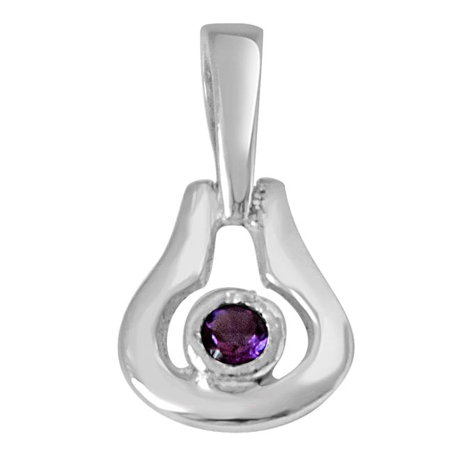Drop Shaped Purple Amethyst and 925 Sterling Silver Pendant with 18 IN Chain (SDP439)