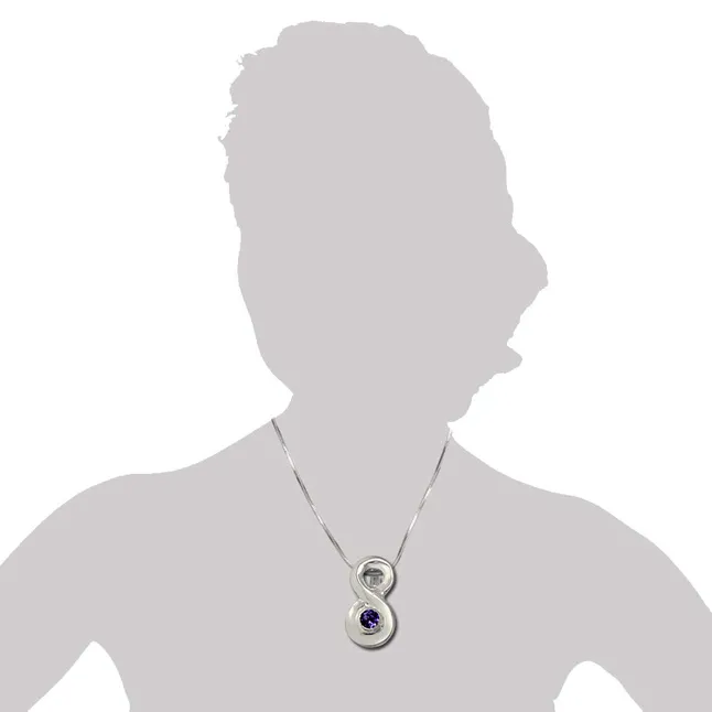 Twirly Purple Amethyst and 925 Sterling Silver Pendant with 18 IN Chain (SDP440)