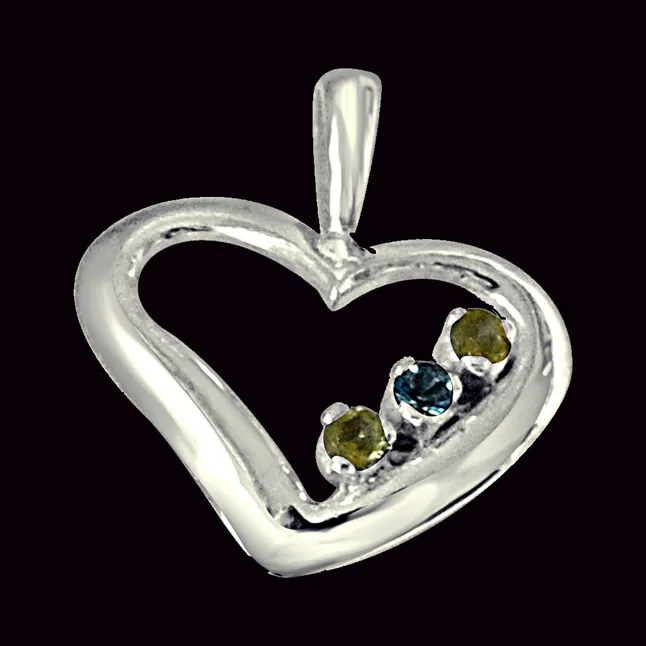 Elegant Heart Shaped Blue Topaz, Green Peridot and 925 Sterling Silver Pendant with 18 IN Chain (SDP441)