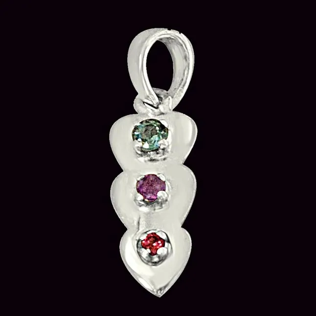 Drop Shaped Blue Topaz, Purple Amethyst, Rhodolite and 925 Sterling Silver Pendant with 18 IN Chain (SDP443)