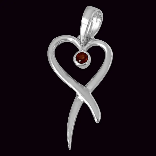 Trendy Heart Shaped Red Garnet and 925 Sterling Silver Pendant with 18 IN Chain (SDP449)