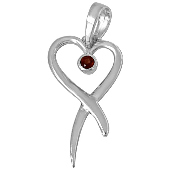 Trendy Heart Shaped Red Garnet and 925 Sterling Silver Pendant with 18 IN Chain (SDP449)