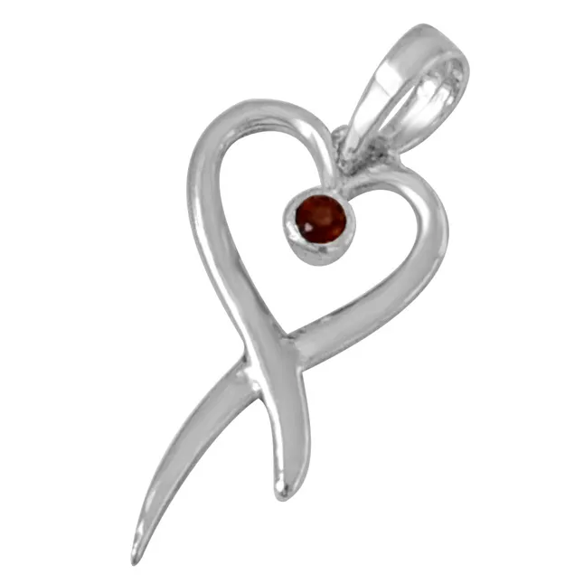 Trendy Heart Shaped Red Garnet and 925 Sterling Silver Pendant with 18 IN Chain (SDP449)