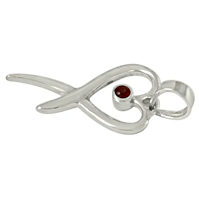 Trendy Heart Shaped Red Garnet and 925 Sterling Silver Pendant with 18 IN Chain (SDP449)