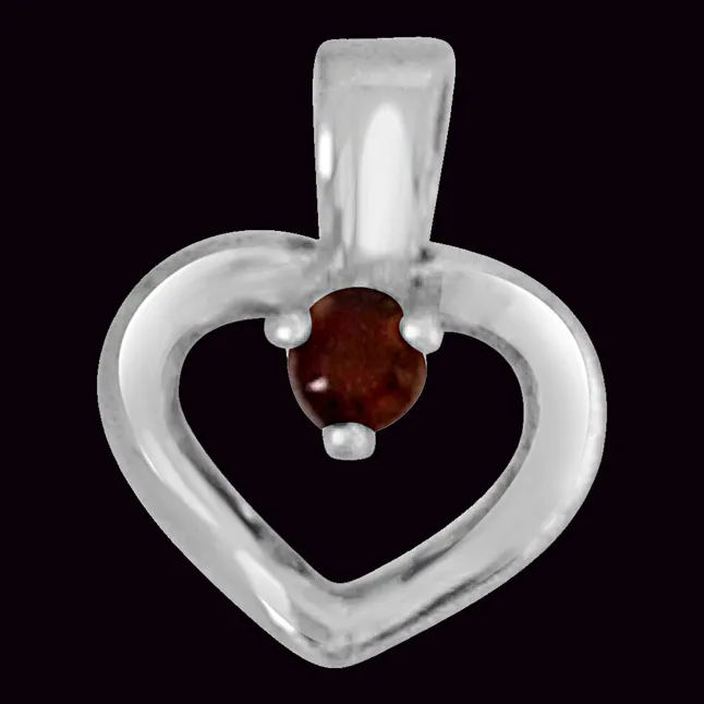 Delicate Heart Shaped Red Garnet and 925 Sterling Silver Pendant with 18 IN Chain (SDP450)