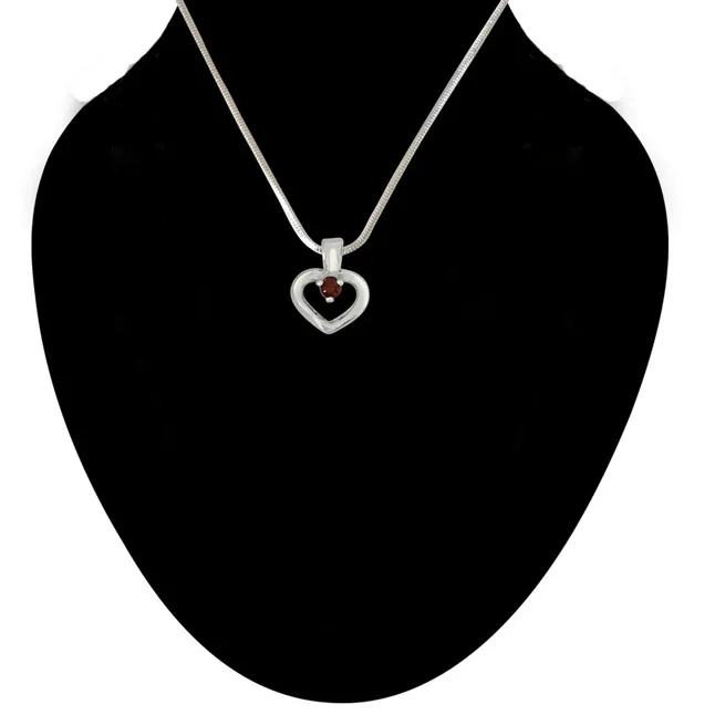 Delicate Heart Shaped Red Garnet and 925 Sterling Silver Pendant with 18 IN Chain (SDP450)