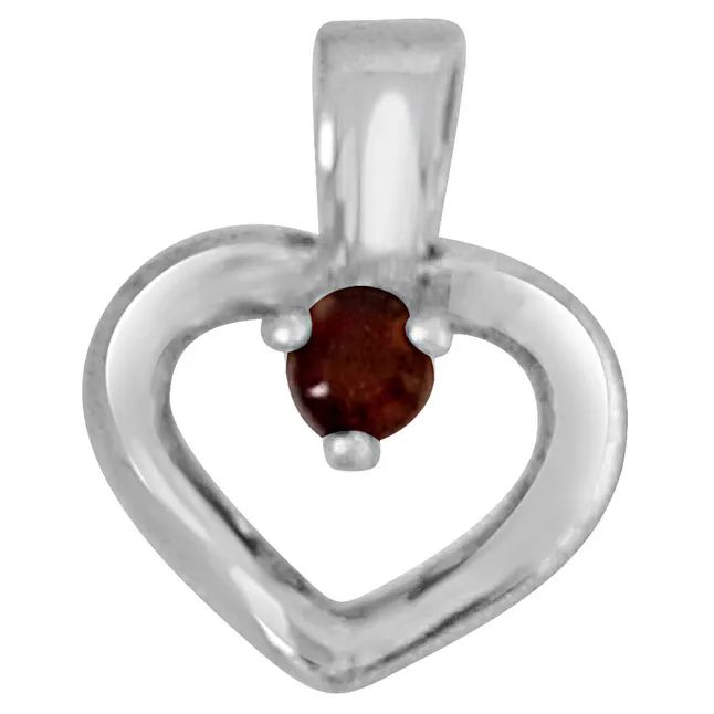 Delicate Heart Shaped Red Garnet and 925 Sterling Silver Pendant with 18 IN Chain (SDP450)