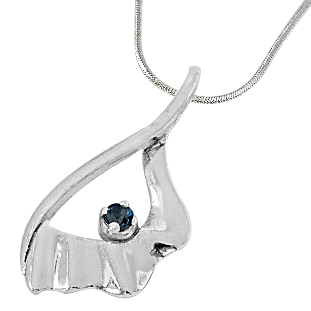 Fancy Blue Topaz & 925 Sterling Silver Pendant with 18 IN Chain (SDP454)
