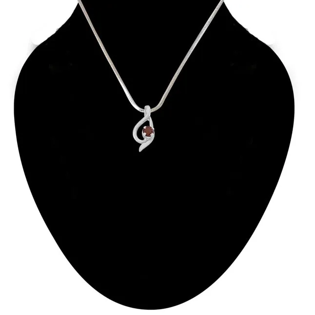 Elegant Red Garnet & 925 Sterling Silver Pendant with 18 IN Chain (SDP455)