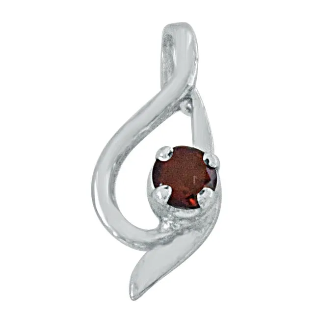 Elegant Red Garnet & 925 Sterling Silver Pendant with 18 IN Chain (SDP455)