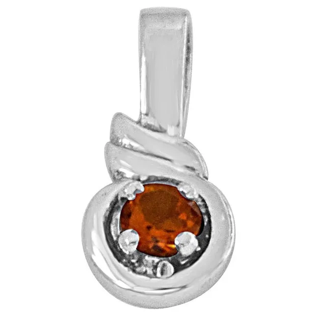 Round Shaped Yellow Topaz and 925 Sterling Silver Pendant with 18 IN Chain (SDP456)